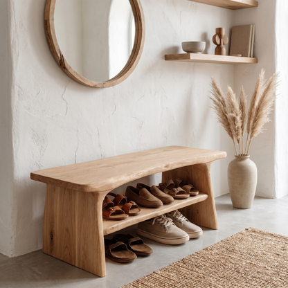 Rustic Shoe Bench With Natural Wood Storage For Entryway