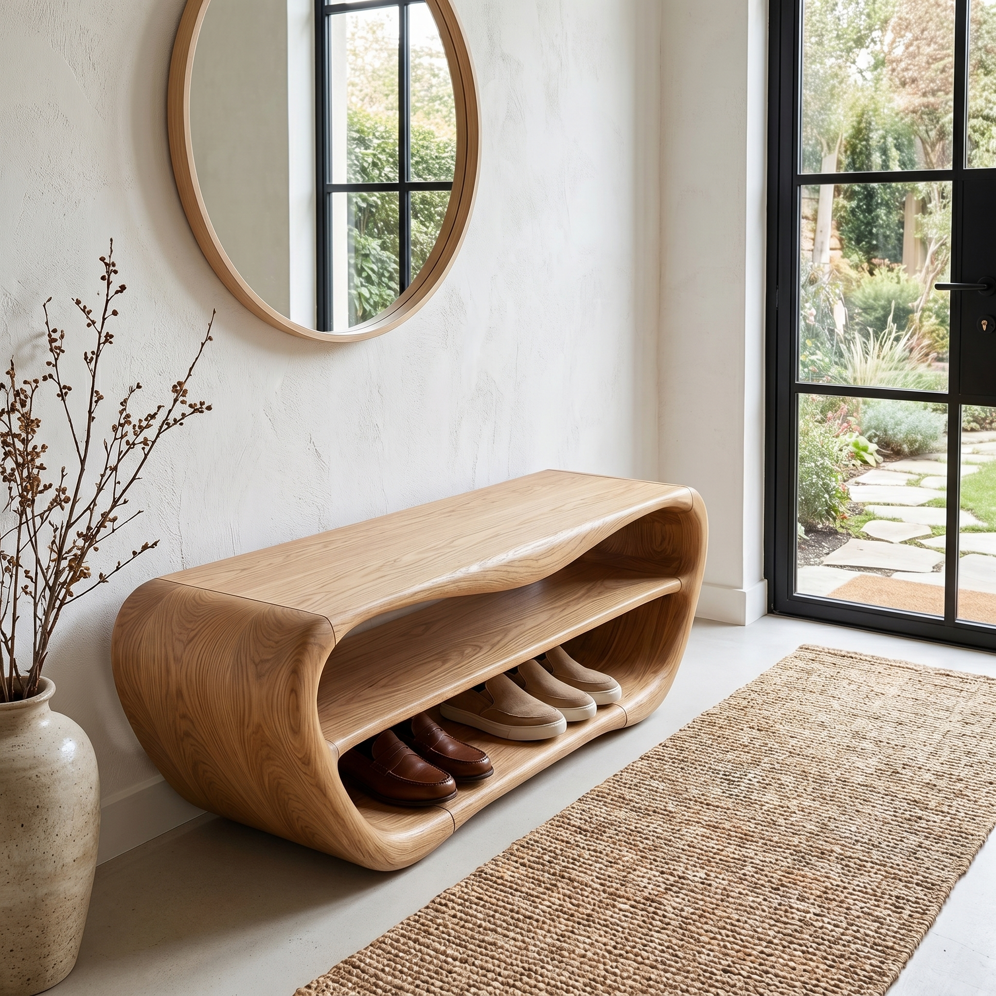 Handcrafted Shoe Bench With Open Storage For Entryway