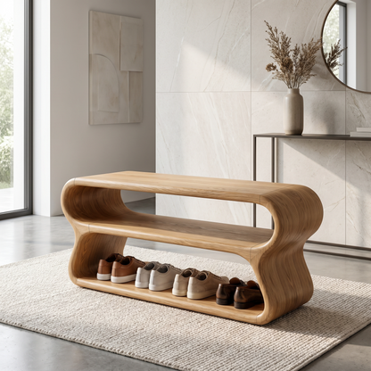 Contemporary Shoe Bench With Open Storage Compartments For Hallway