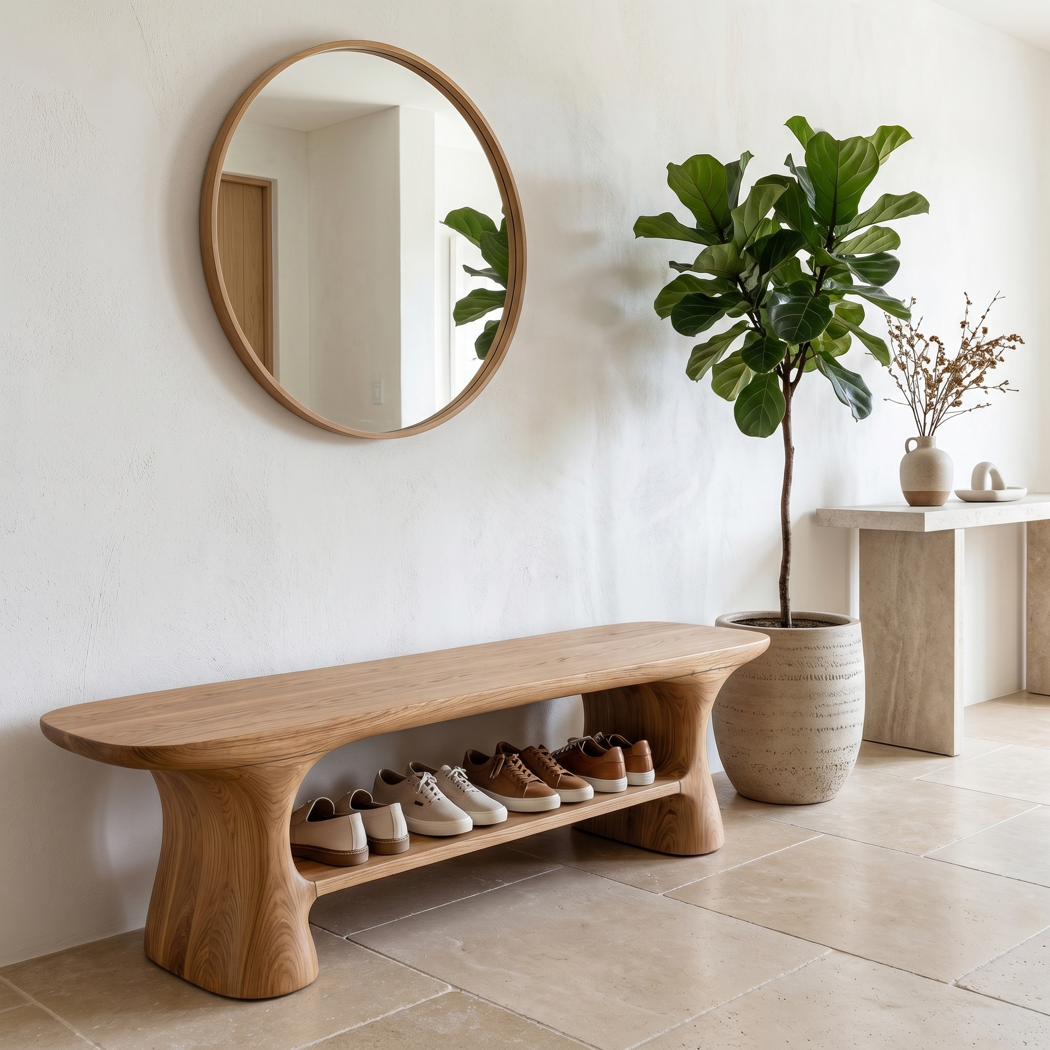 Modern Shoe Organizer Bench With Multi Tier Storage