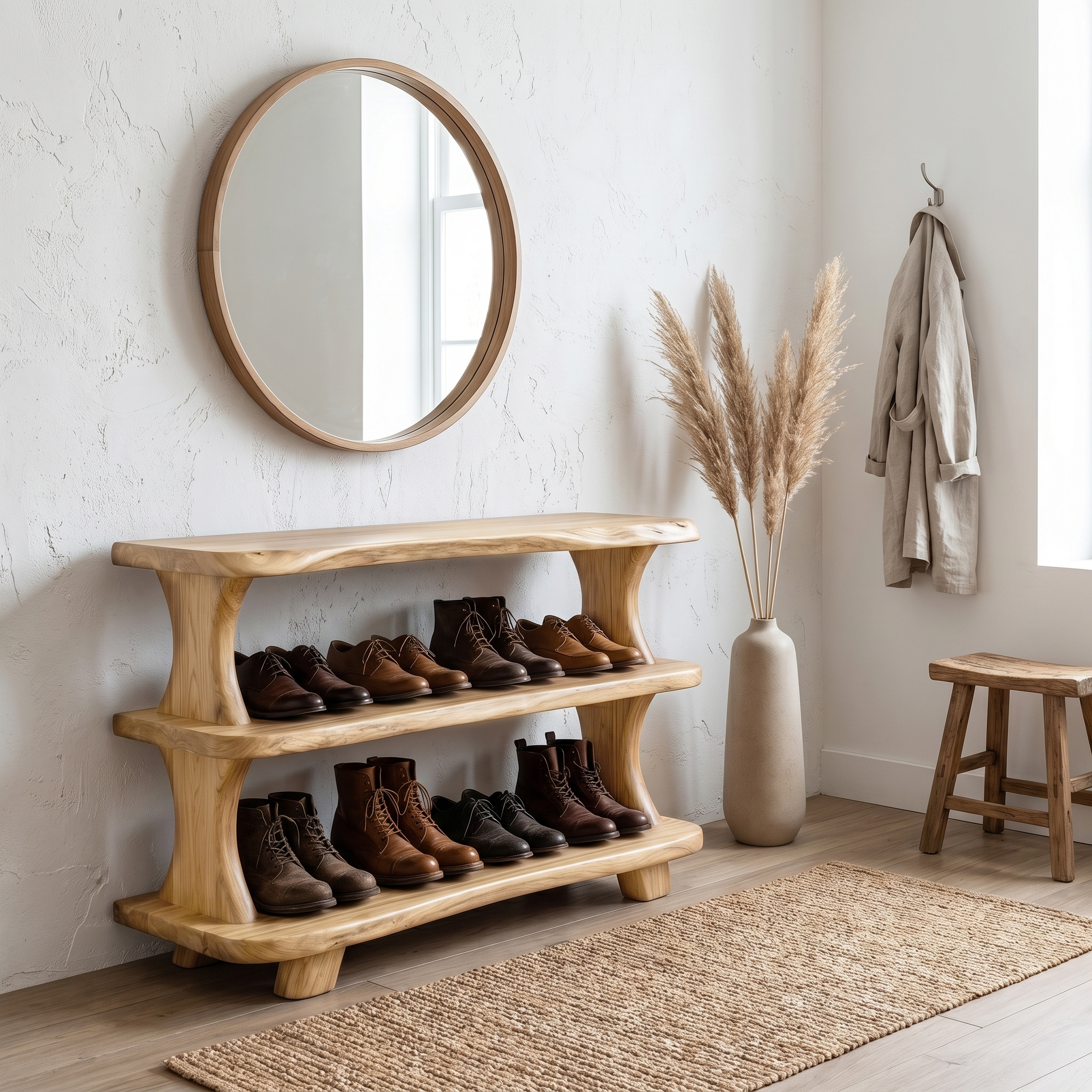 Modern Shoe Rack Sculptural Storage Design For Entryway