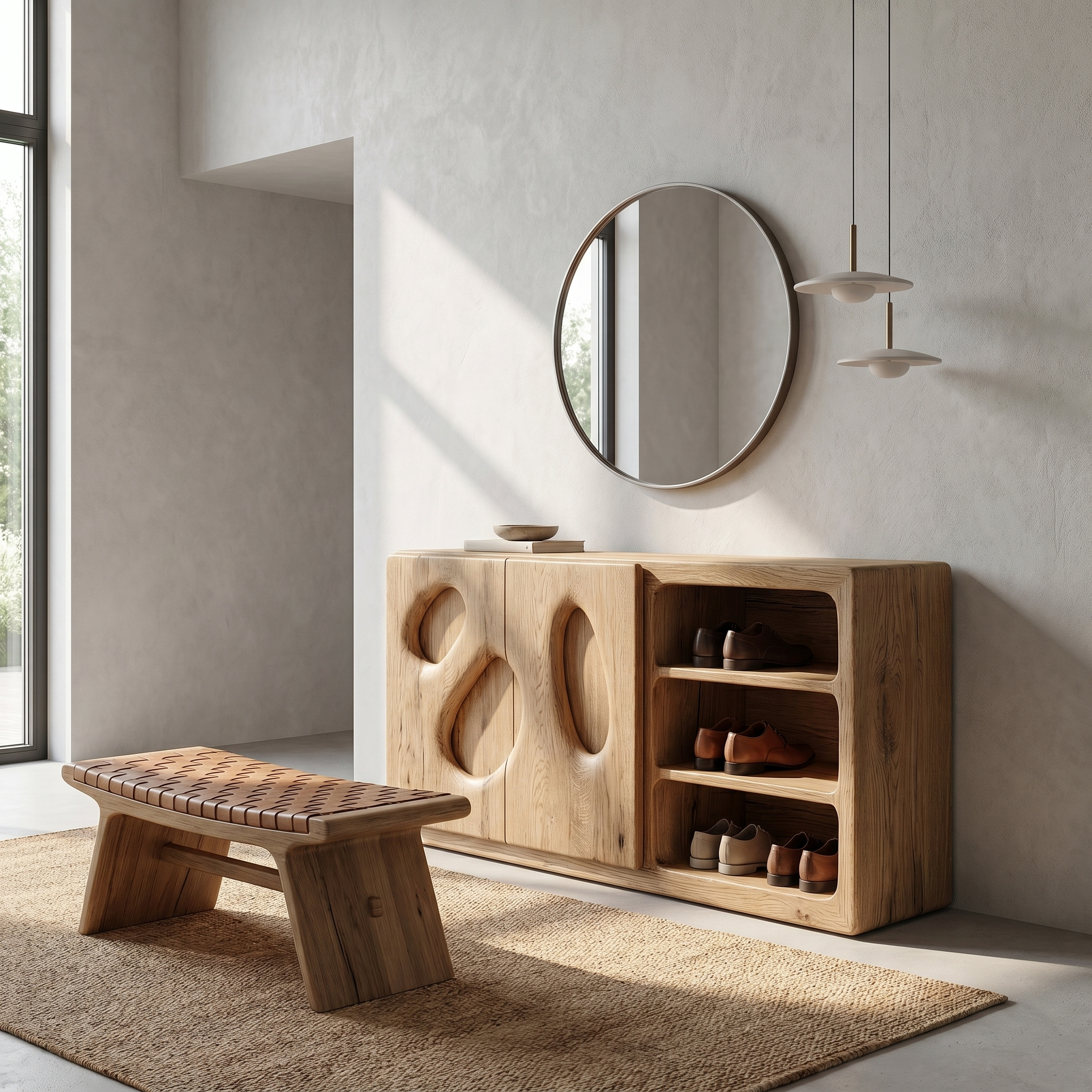 Organic Modern Shoe Cabinet Artistic Storage Design For Hallway
