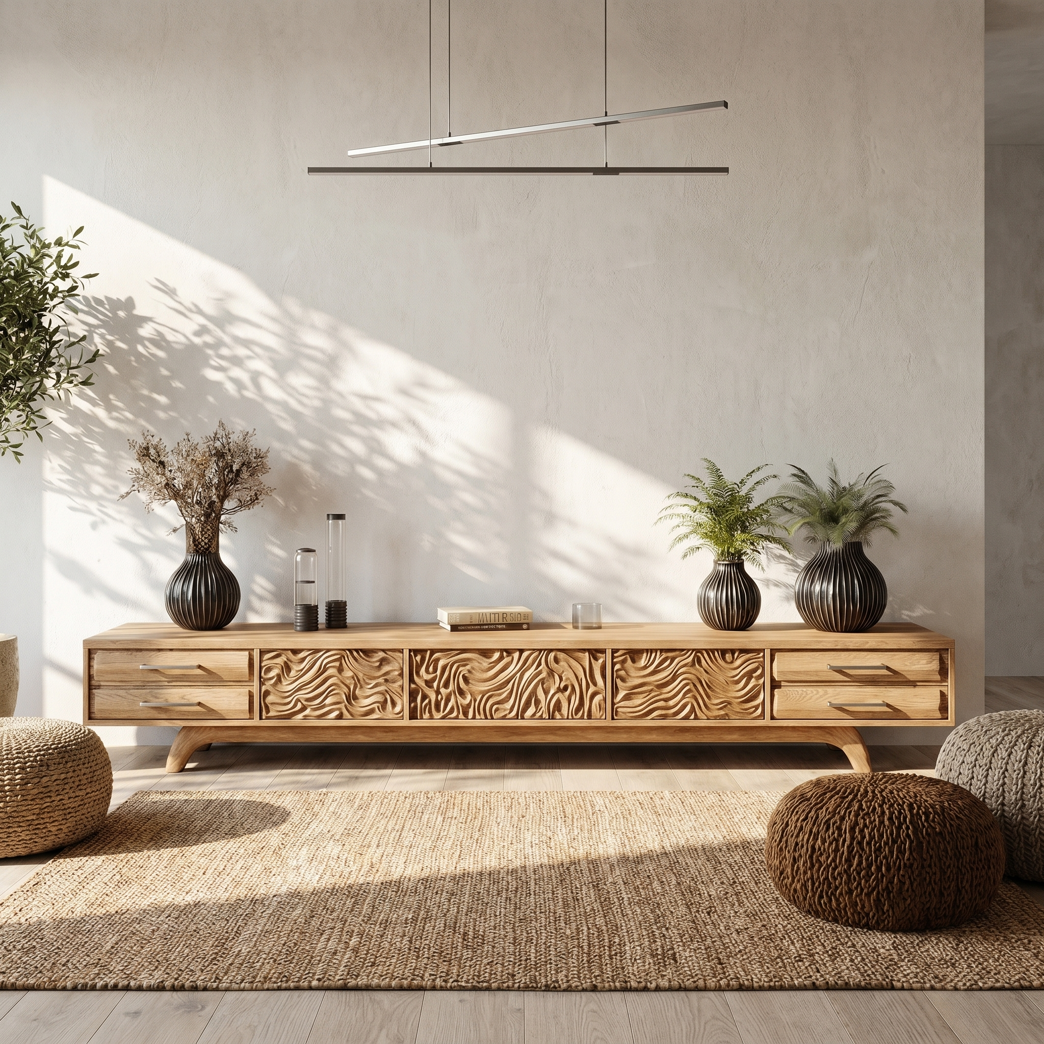 Rustic TV Cabinet Nature Inspired Media Console For Living Room