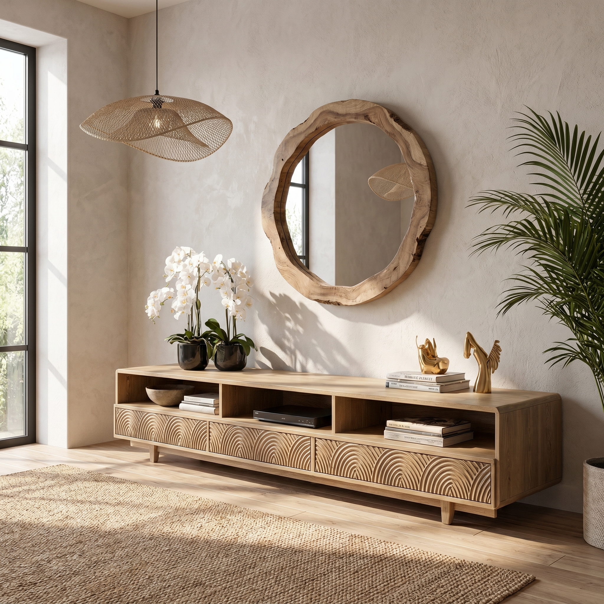 Rustic TV Cabinet Handcrafted Wood Storage Design For Living Room