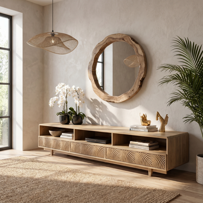 Rustic TV Cabinet Handcrafted Wood Storage Design For Living Room