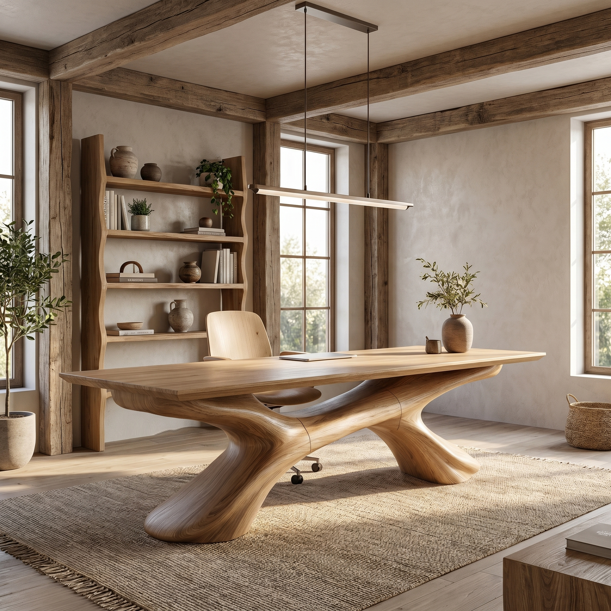 Modern Executive Desk Sculptural Design For Home Office Workspace