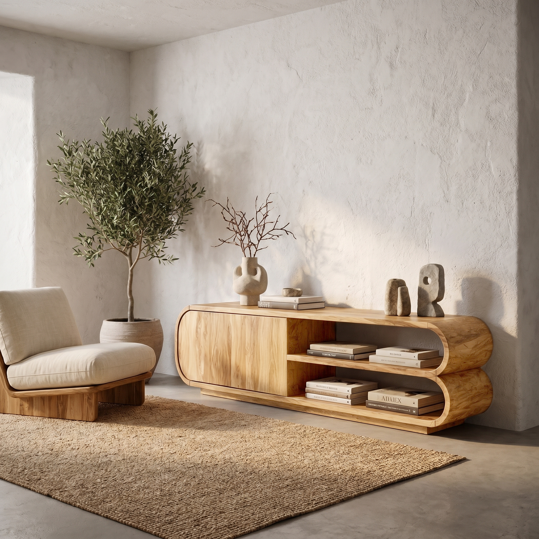 Contemporary TV Cabinet With Open Storage For Living Room