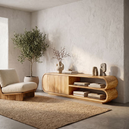 Contemporary TV Cabinet With Open Storage For Living Room