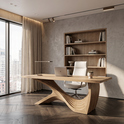 Organic Curved Base Desk Wooden Writing Desk For Home Office