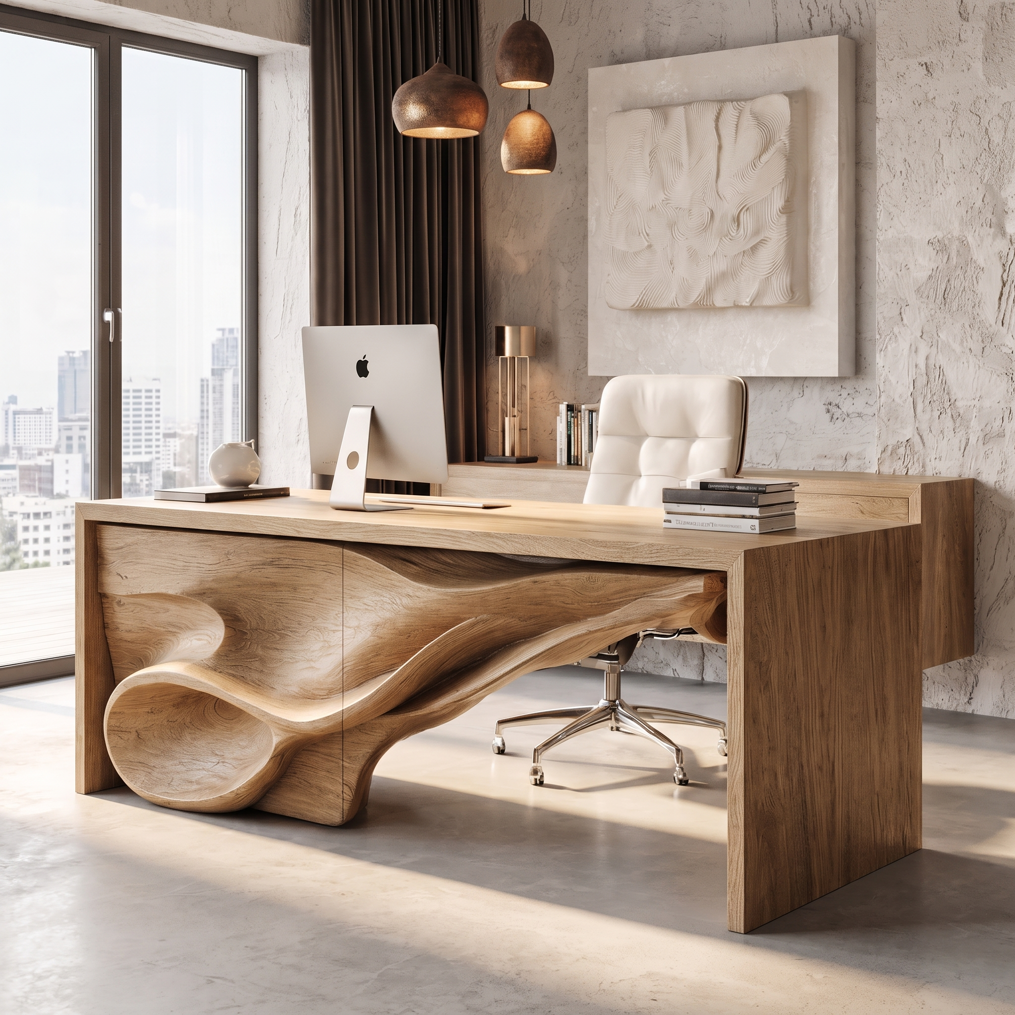 Sculptural Writing Desk Handcrafted Storage Design For Executive Home Office