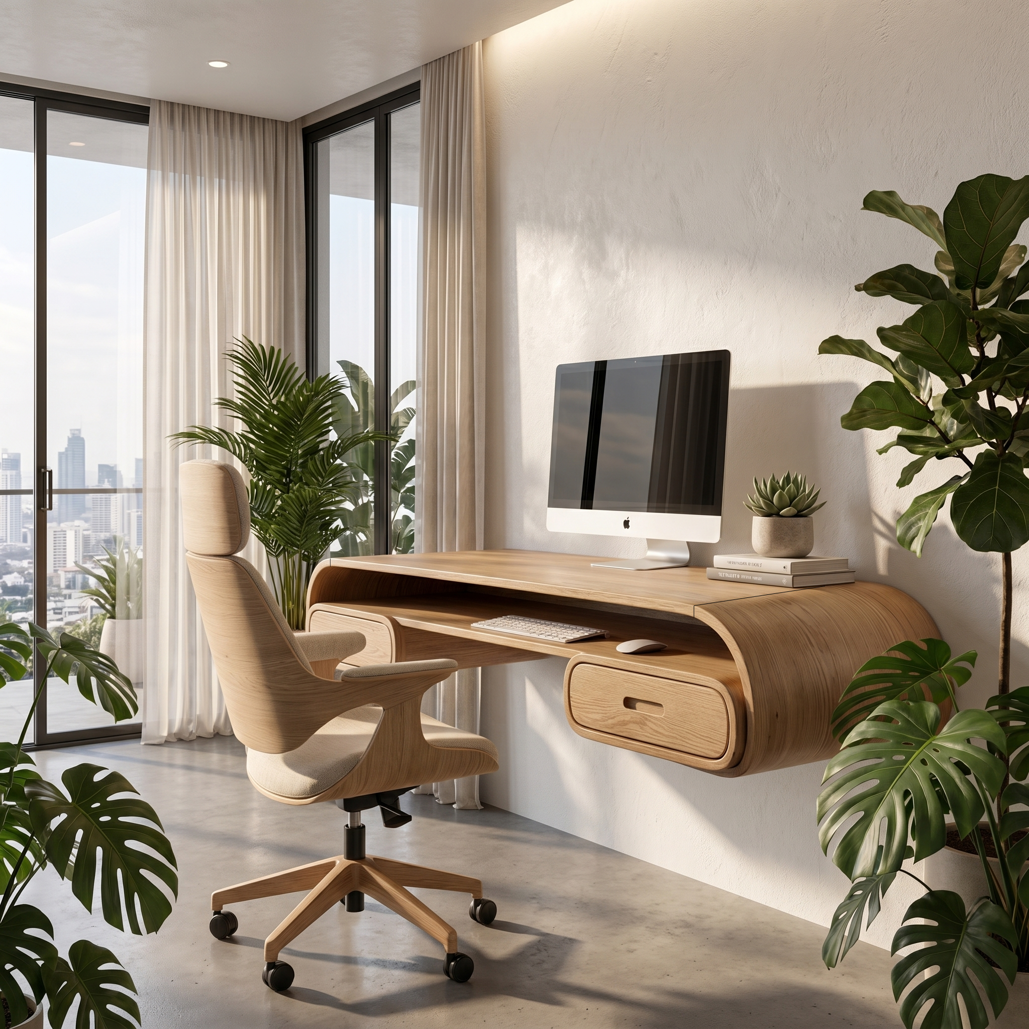 Minimalist Wall Mounted Desk With Built In Drawers For Home Office