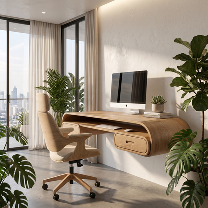 Minimalist Wall Mounted Desk With Built In Drawers For Home Office