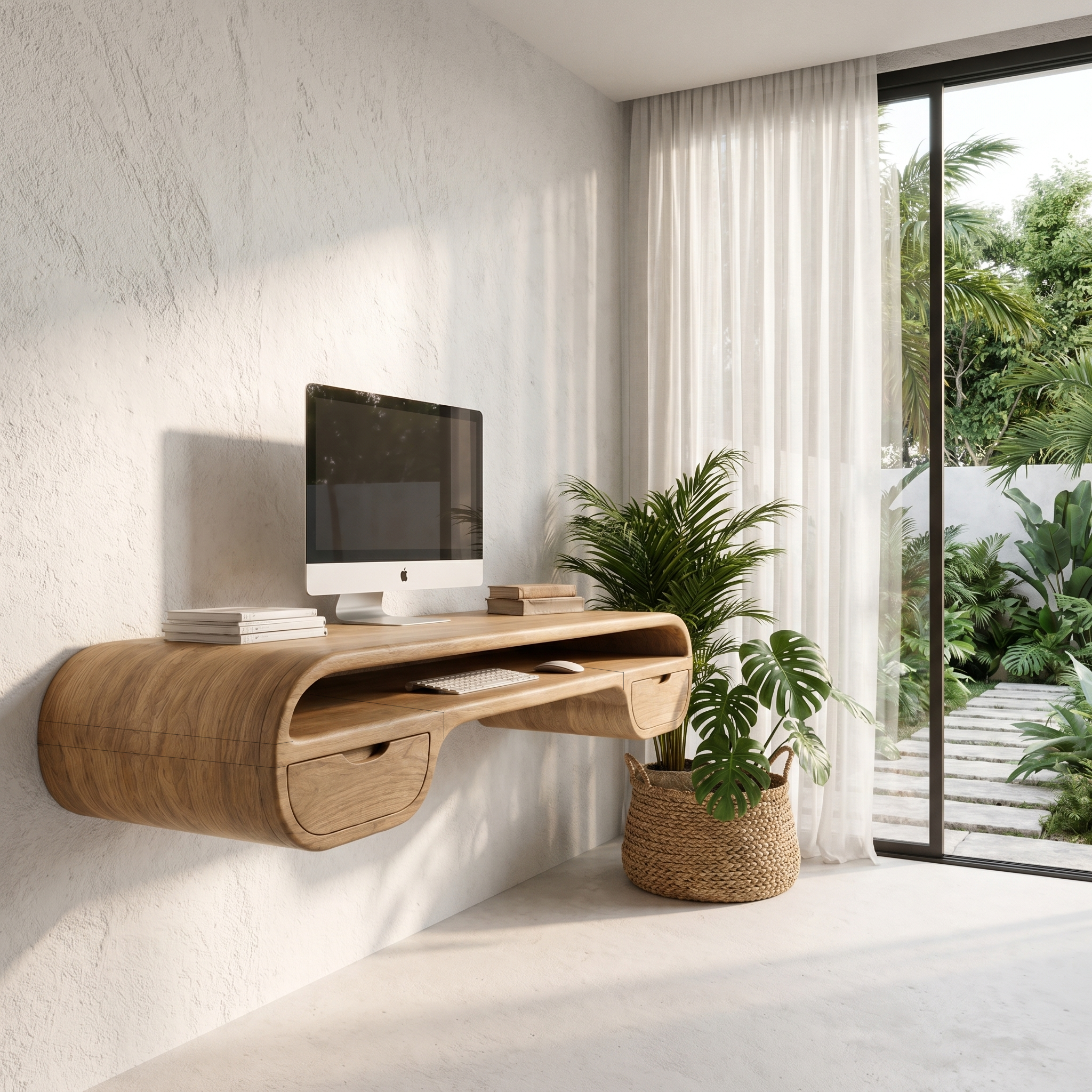 Contemporary Floating Desk With Integrated Drawer Storage For Workspace