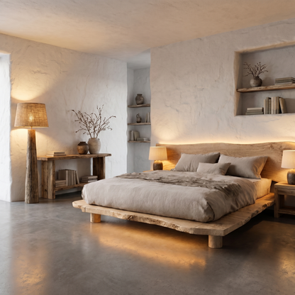 Rustic Bed Frame With Live Edge Headboard For Bedroom