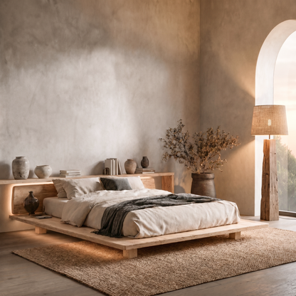 Modern Platform Bed Frame With Floating Design And Headboard For Bedroom