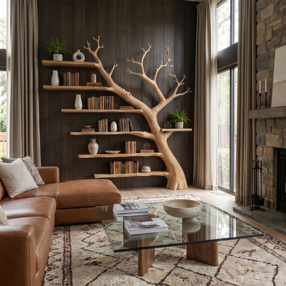 Rustic Branch Bookshelf Home Office Artistic Wall Decor