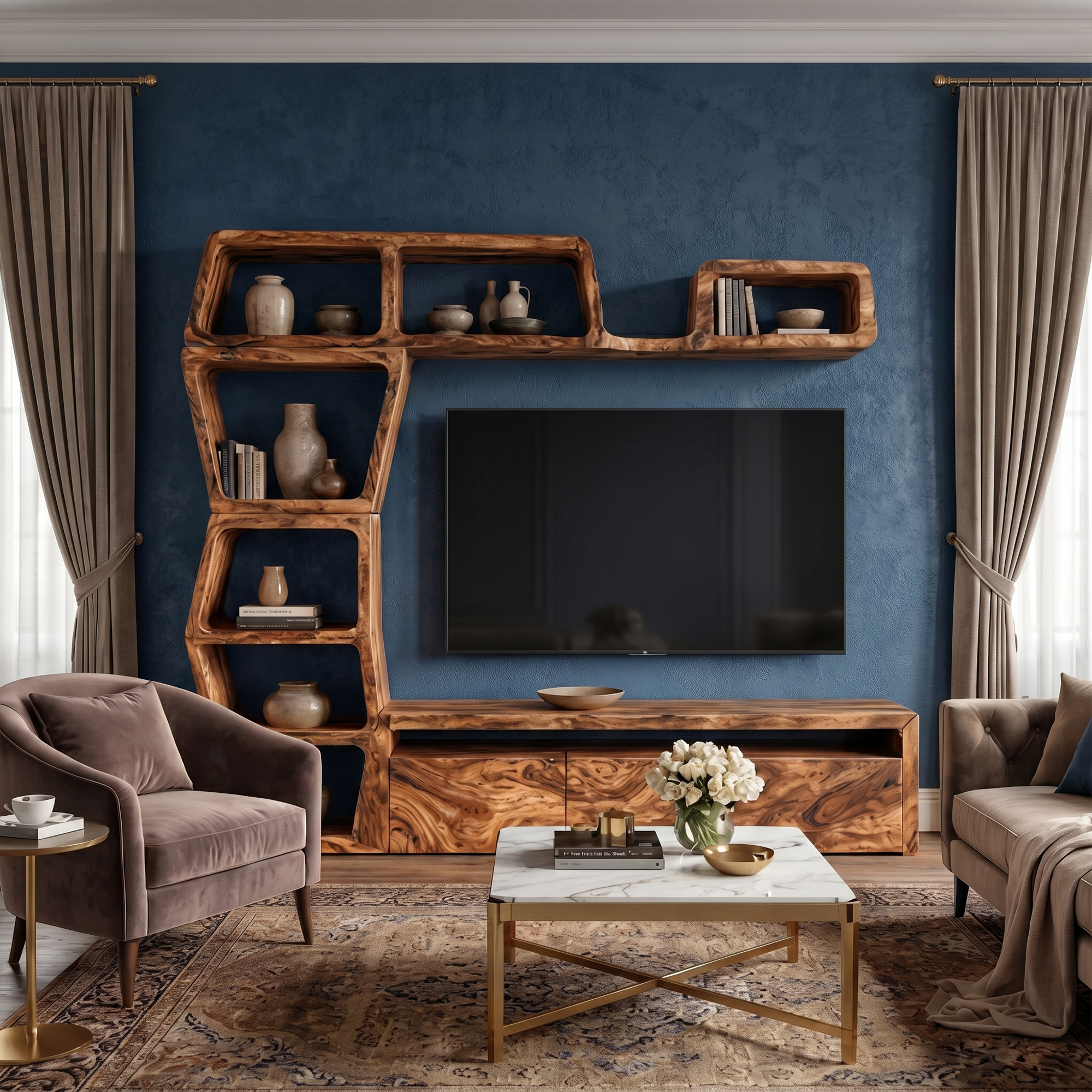 Contemporary Entertainment Center With Integrated Display Shelves For Living Room