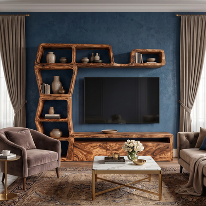Contemporary Entertainment Center With Integrated Display Shelves For Living Room