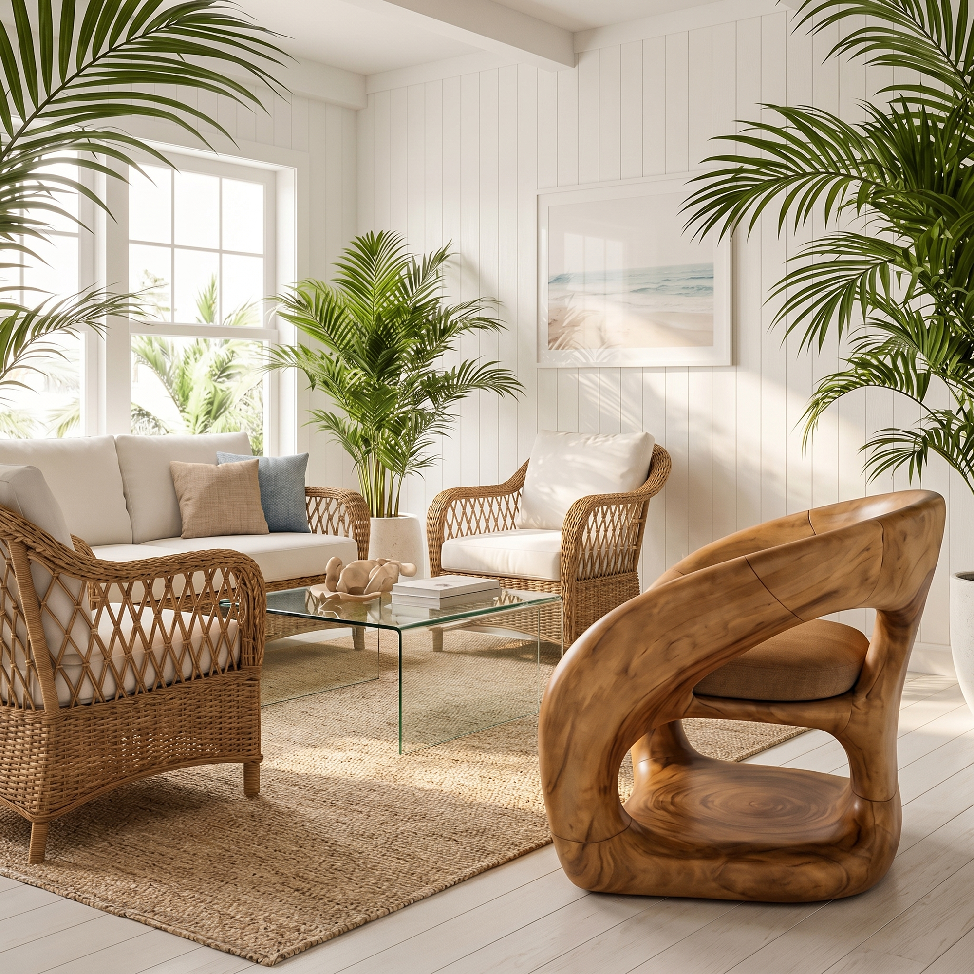 Nature Inspired Armchair Artistic Curved Wood Design For Living Room