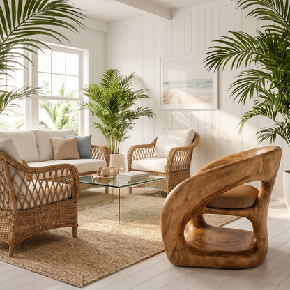 Nature Inspired Armchair Artistic Curved Wood Design For Living Room