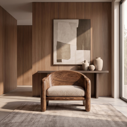 Rustic Armchair Sculptural Solid Wood Design For Living Room
