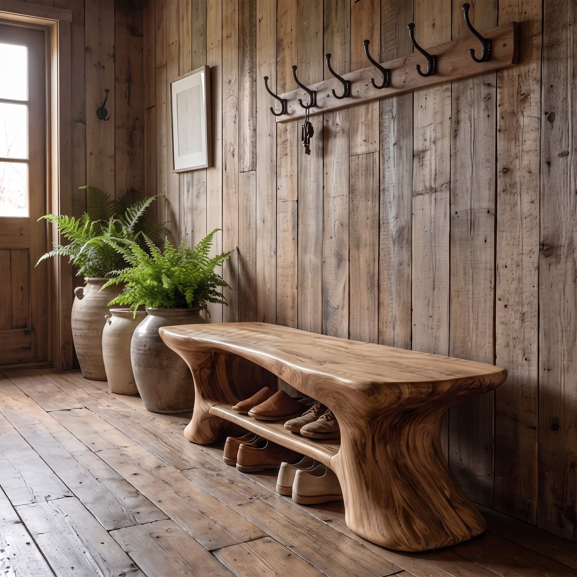 Rustic Entryway Bench With Integrated Shoe Storage For Entryway