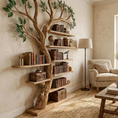 Rustic Tree Bookshelf Living Room Office Artistic Wall Display