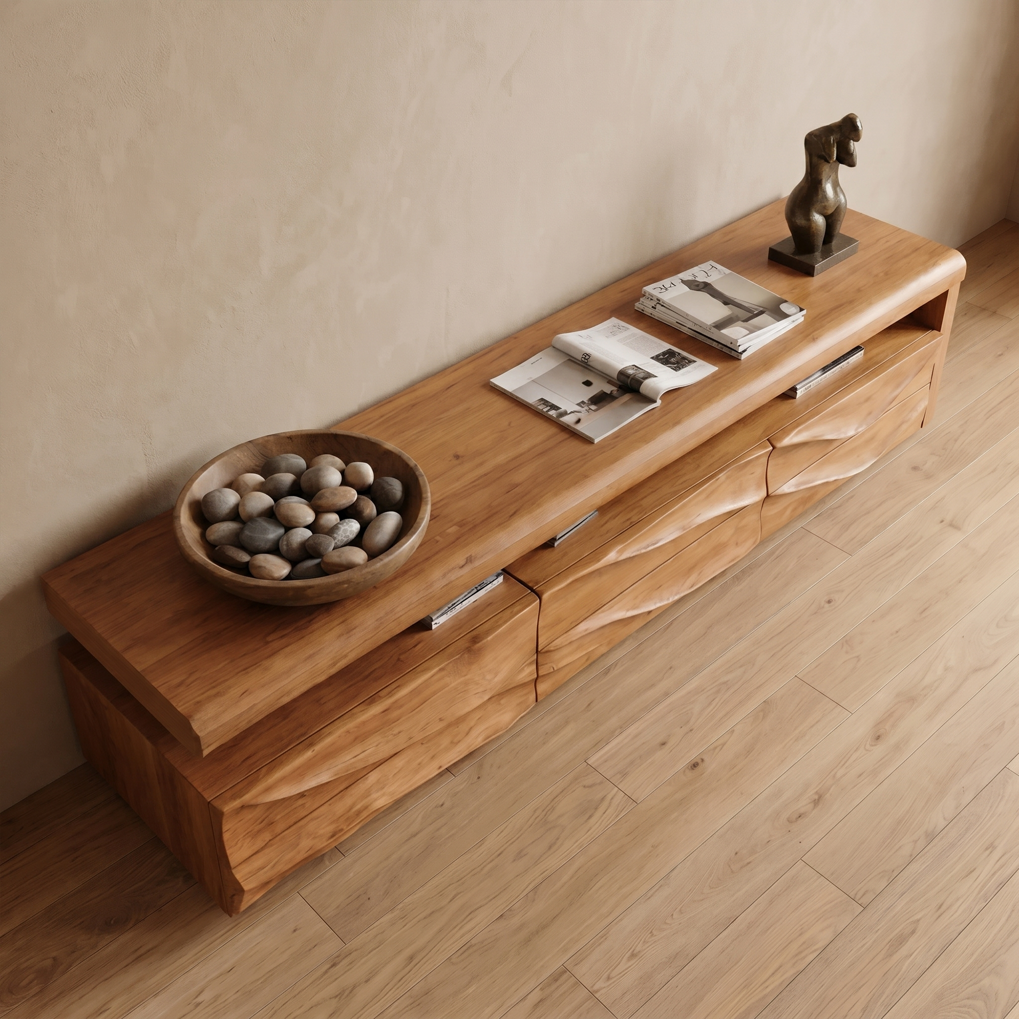 Organic Modern TV Cabinet With Handcrafted Solid Wood Design For Living Room
