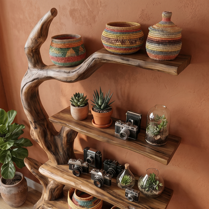 Rustic Tree Bookshelf With Handcrafted Branch Design And Open Display Shelves For Living Room