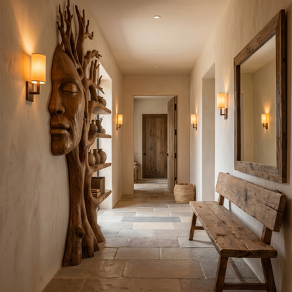 Fantasy Tree Bookshelf With Sculptural Face Design And Integrated Branch Shelves For Living Room