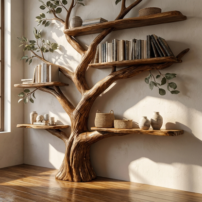 Handcrafted Tree Bookshelf Wall-Mounted Furniture Living Room