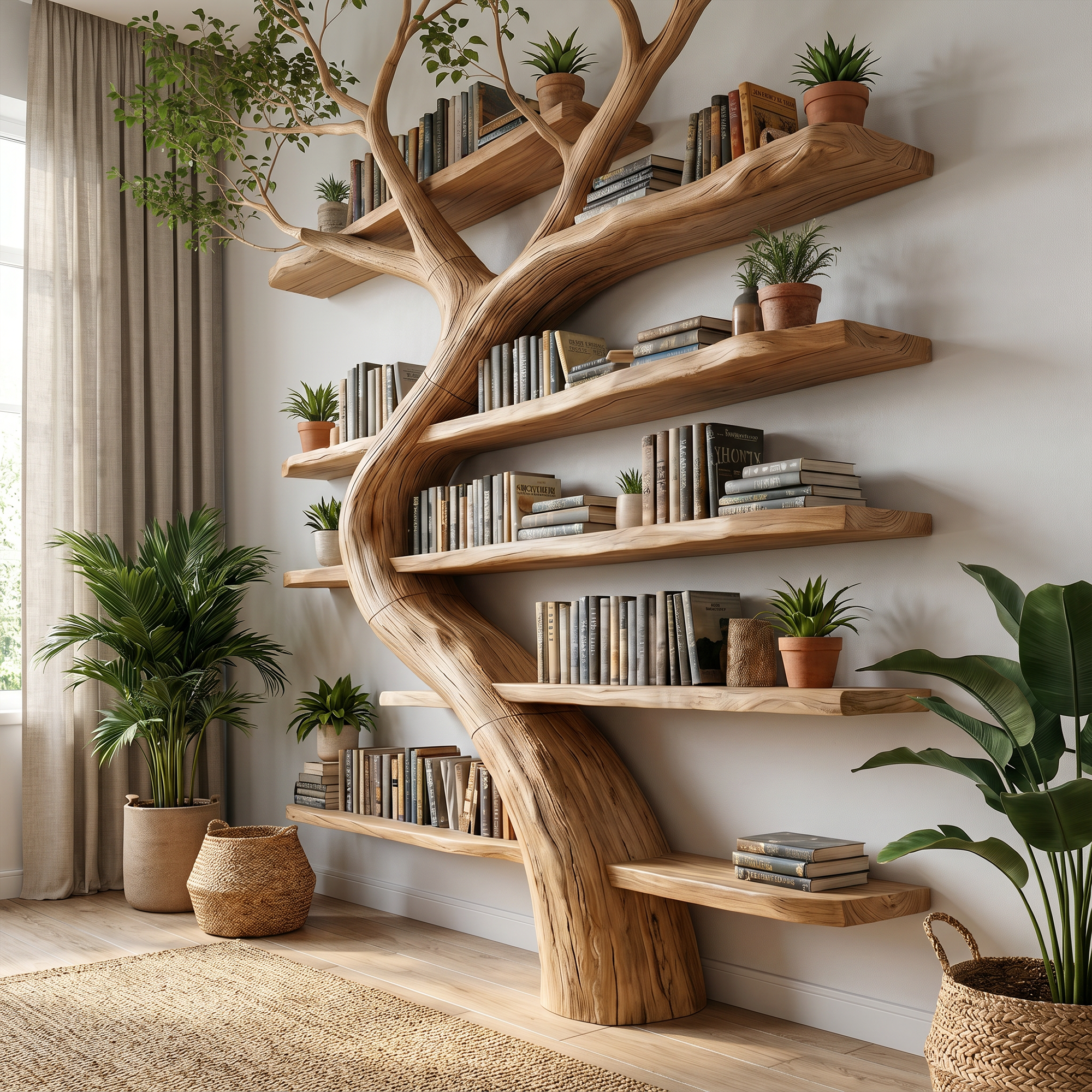 Rustic Tree Bookcase Living Room