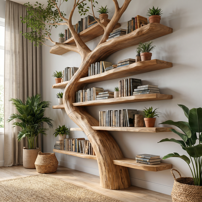 Rustic Tree Bookcase Living Room