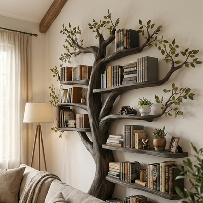 Organic Tree Bookshelf Living Room Interior Sculptural Wall Display