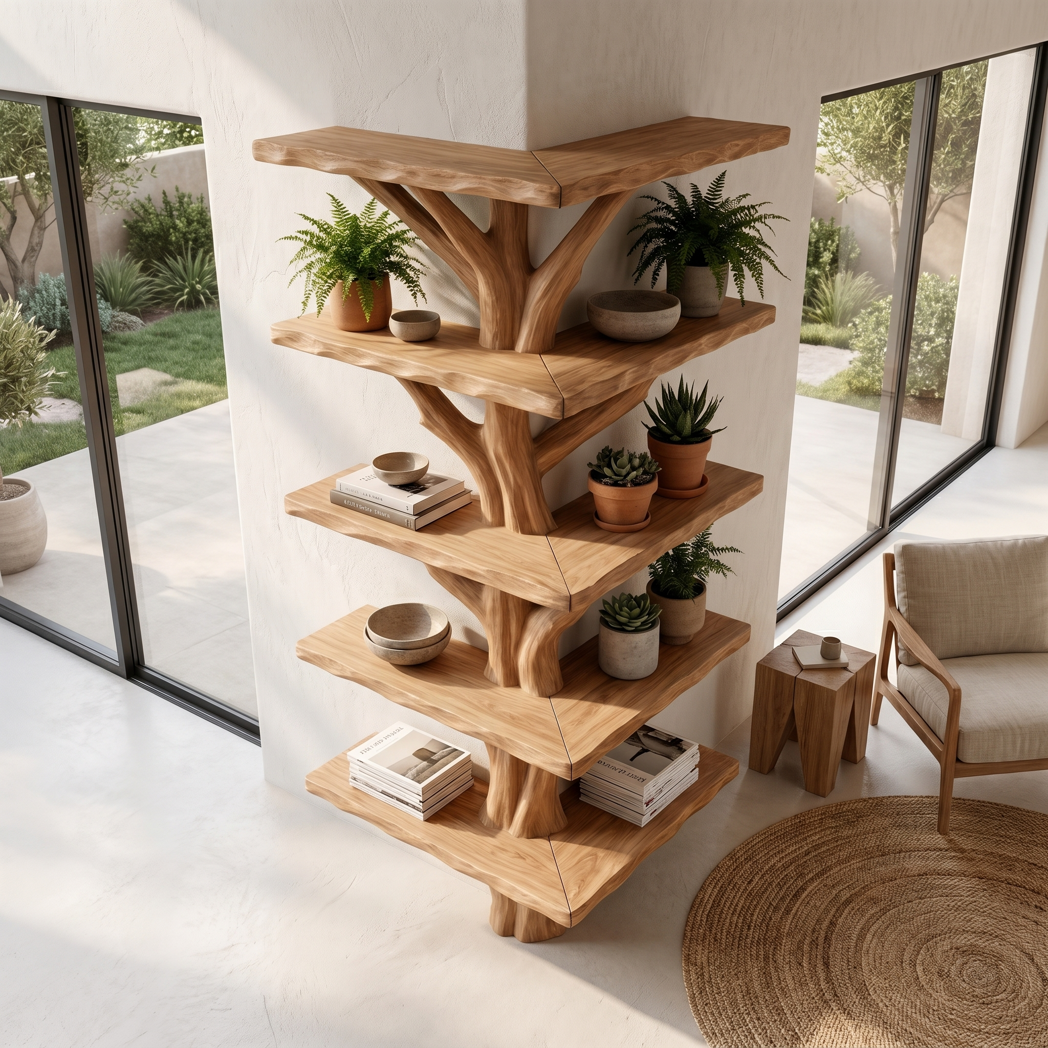 Organic Modern Tree Bookcase With Artistic Branch Frame For Home Office