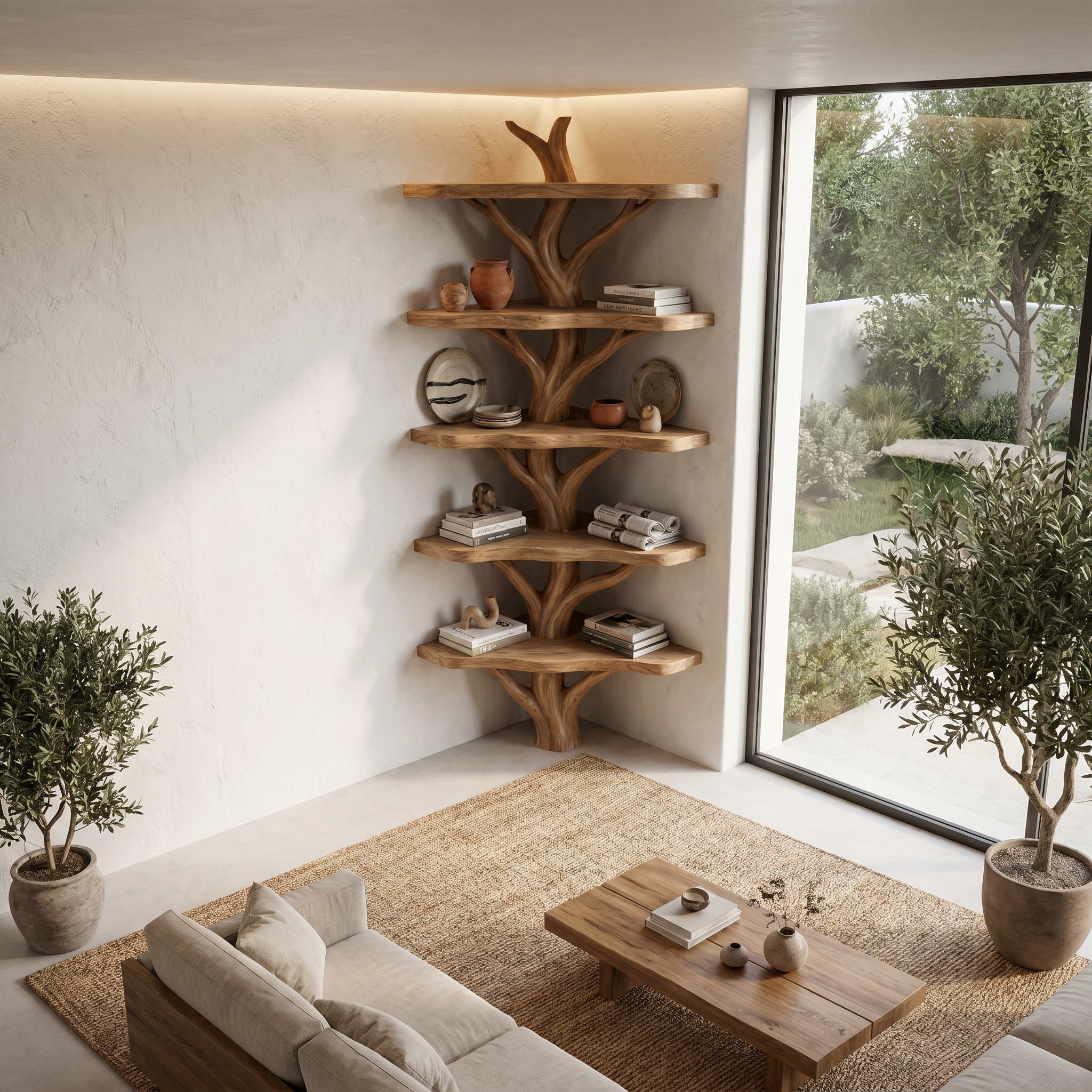 Sculptural Tree Bookshelf With Multi Tier Open Shelving For Reading Corner