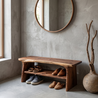 Rustic Shoe Bench With Natural Wood Storage For Entryway
