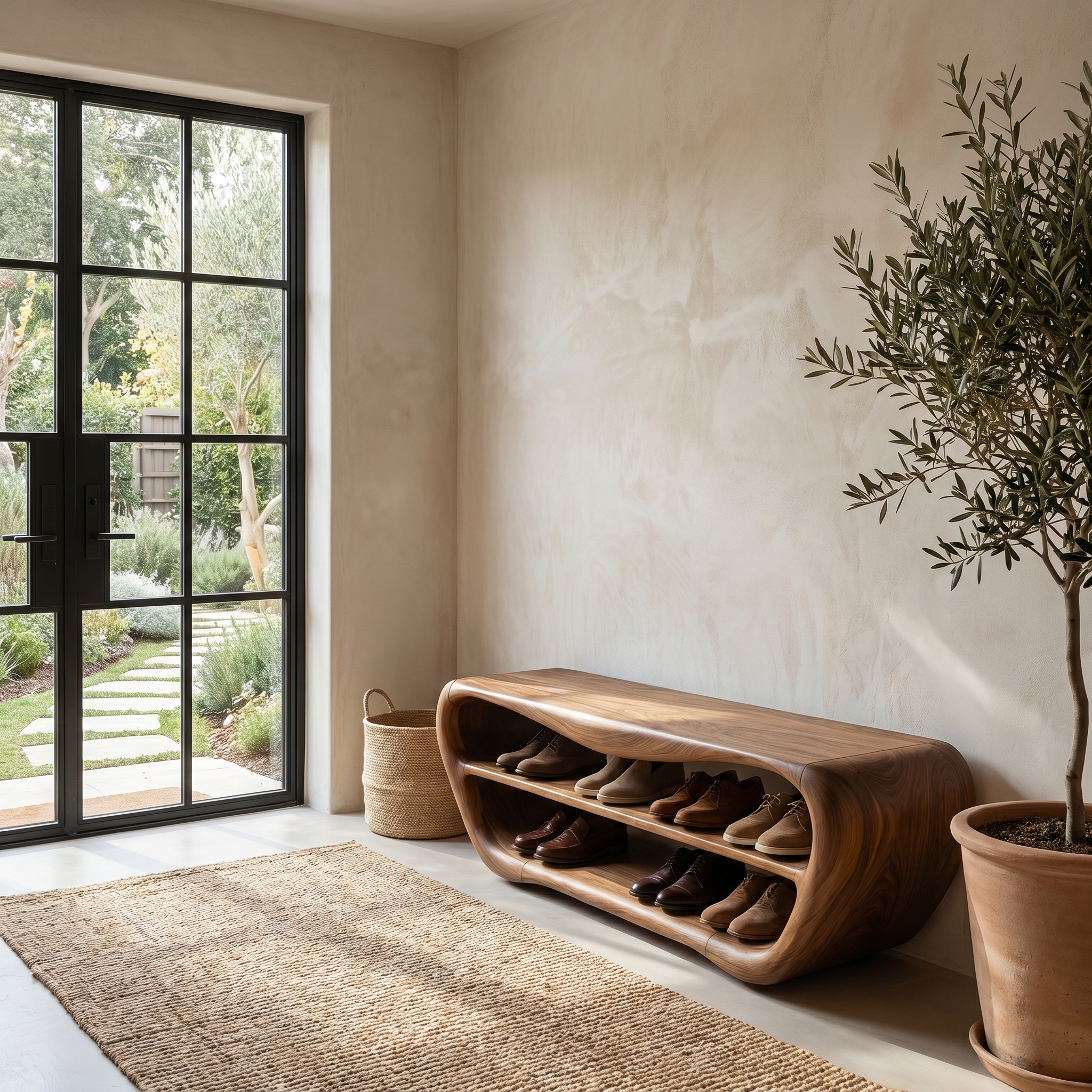 Handcrafted Shoe Bench With Open Storage For Entryway