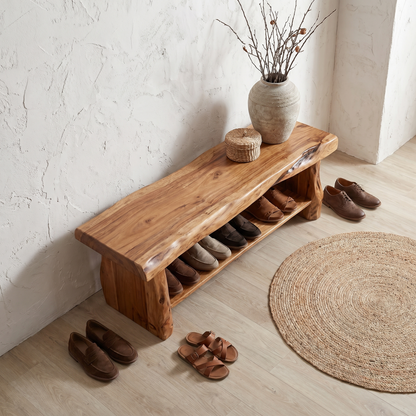 Rustic Shoe Bench Natural Wood Storage For Entryway