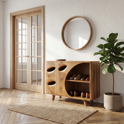 Mid Century Shoe Cabinet Organic Cutout Design For Entryway
