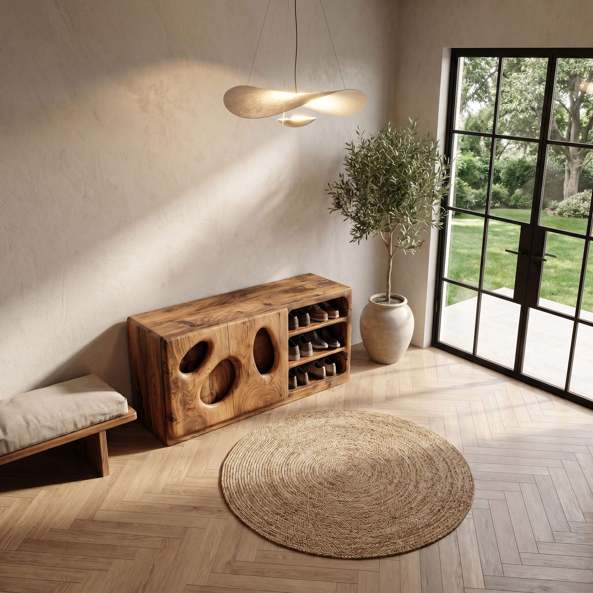 Organic Modern Shoe Cabinet Artistic Storage Design For Hallway