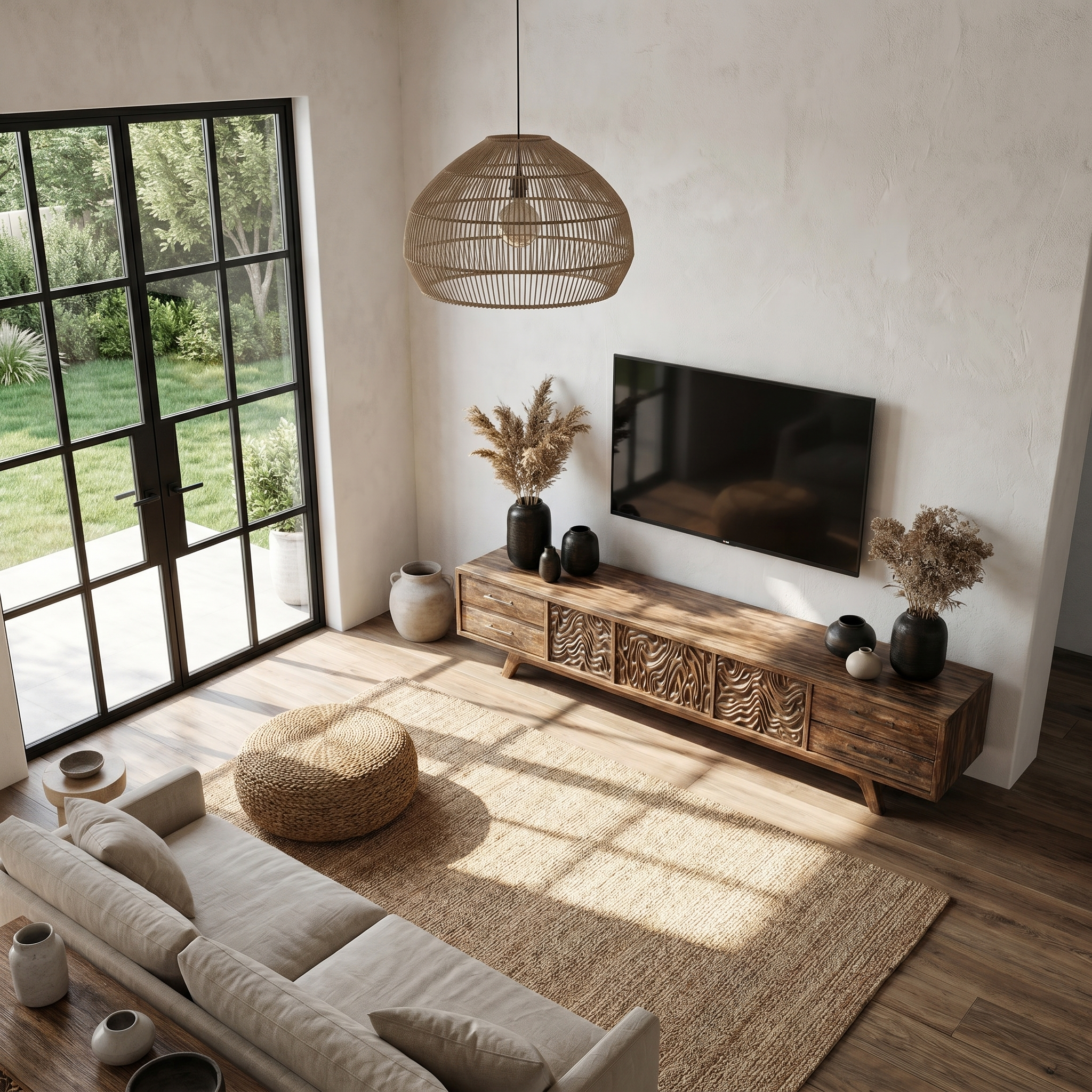 Rustic TV Cabinet Nature Inspired Media Console For Living Room
