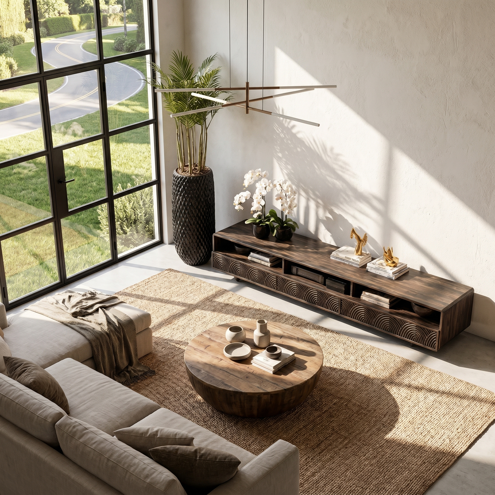 Rustic TV Cabinet Handcrafted Wood Storage Design For Living Room