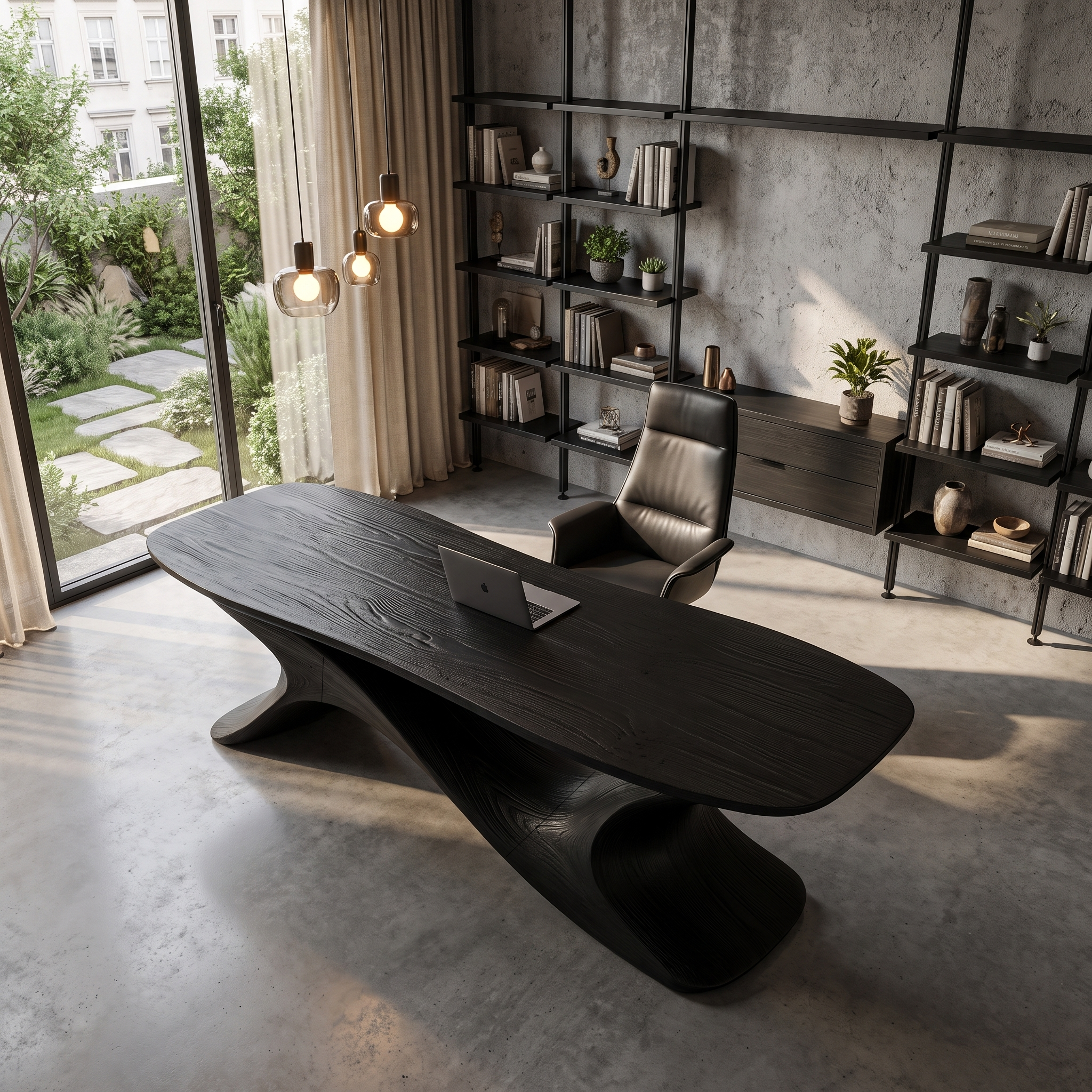 Rustic Open Loop Desk Solid Wood Writing Desk For Home Office