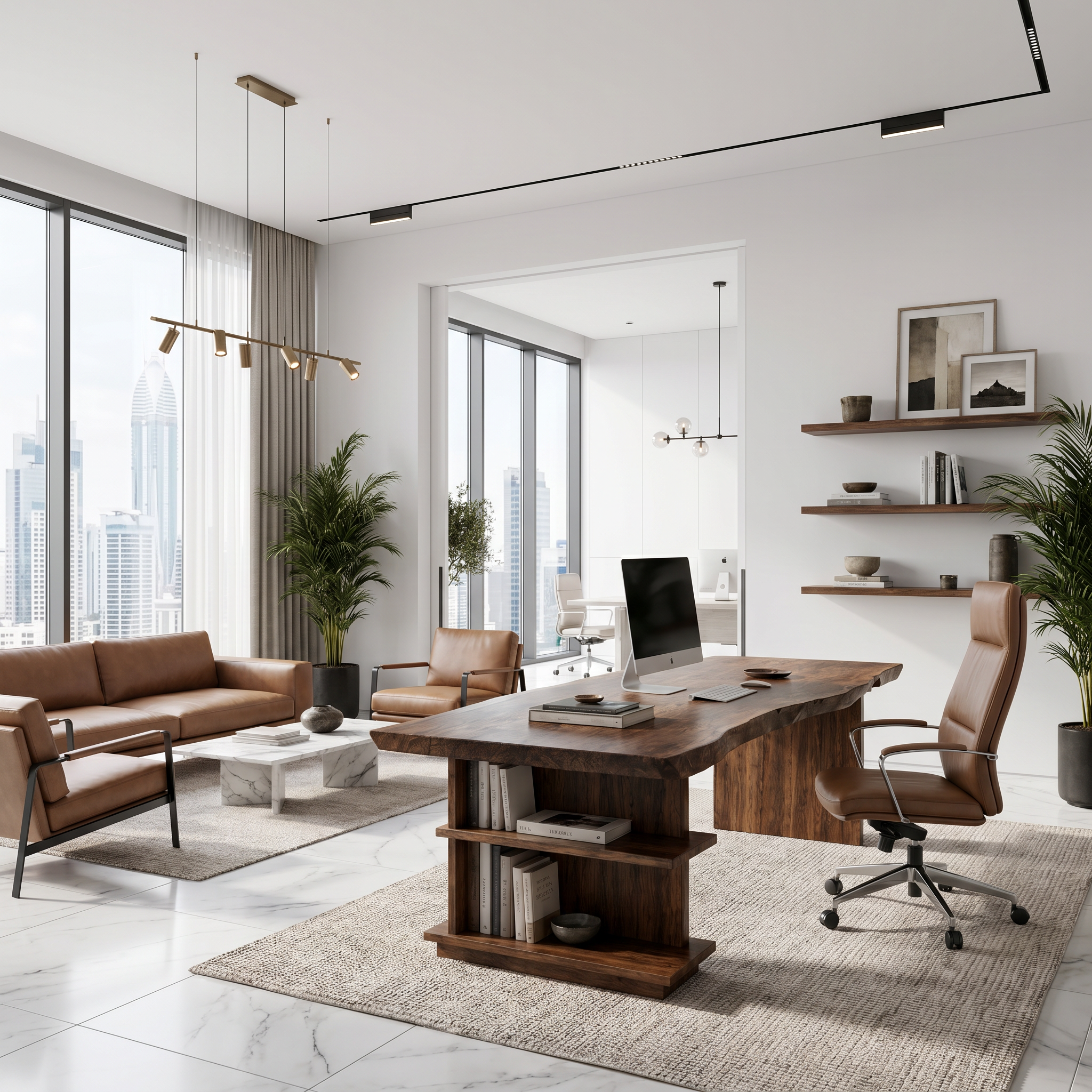 Rustic Executive Desk With Built In Bookshelf And Solid Wood Design For Home Office