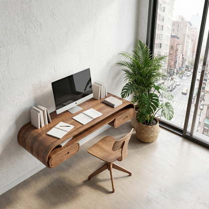 Minimalist Wall Mounted Desk With Built In Drawers For Home Office