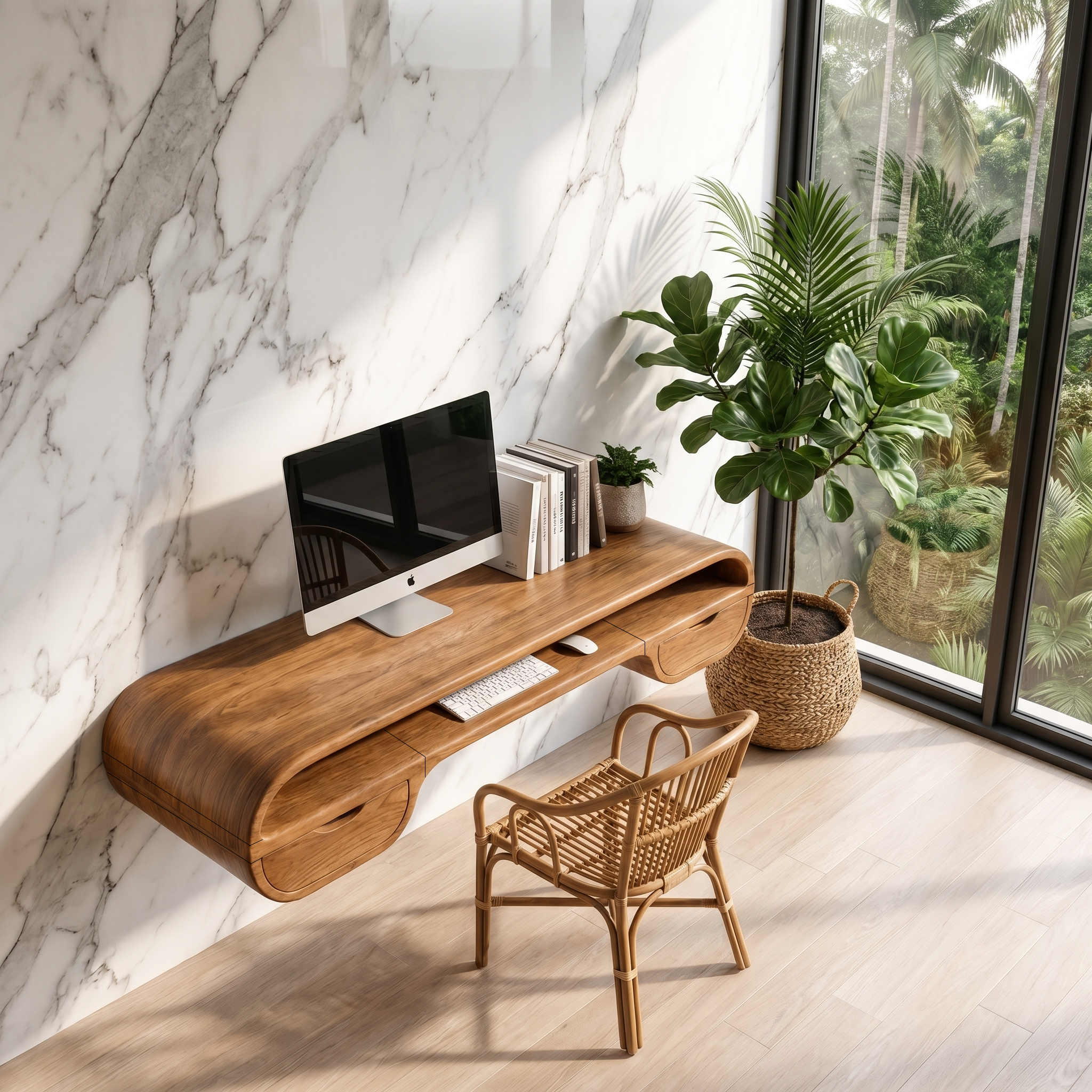 Contemporary Floating Desk With Integrated Drawer Storage For Workspace