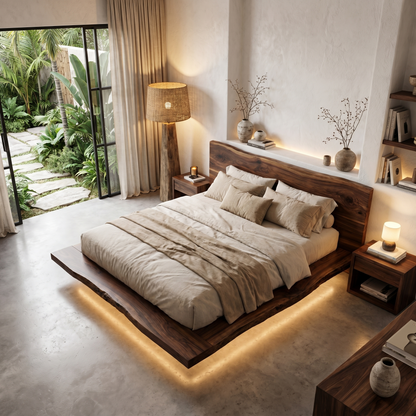 Rustic Bed Frame With Live Edge Headboard For Bedroom