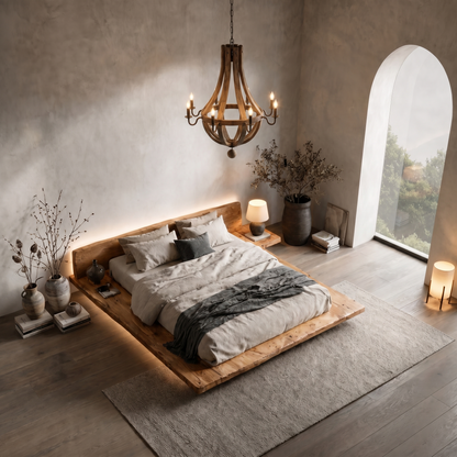 Modern Platform Bed Frame With Floating Design And Headboard For Bedroom