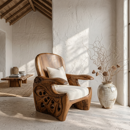 Rustic Wooden Armchair For Living Room Lounge Seating And Home Decor